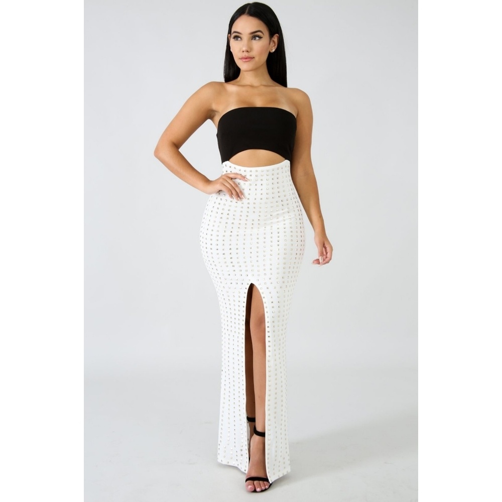 Black and White Tube Studded Long Dress